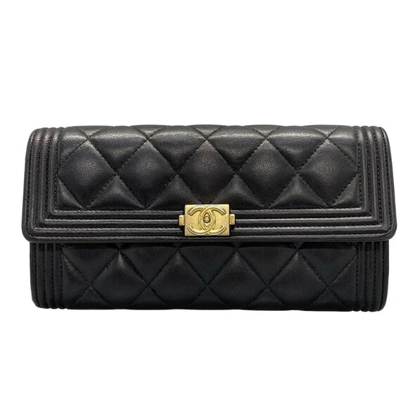 CHANEL Boy Chanel, Matelass Black Lambskin Long Wallet Gold hardware 663-071825 - Picture 1 of 13